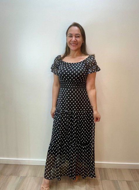 vestido bolinha preto
